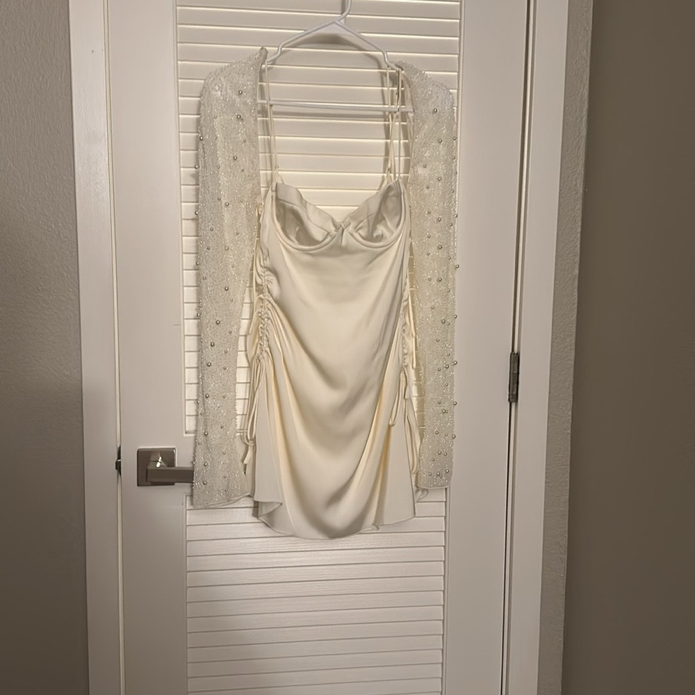 Oh Polly, white pearl sleeve dress